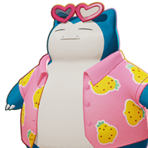 A 3D model of the Pokemon snorlax wearing a pink shirt and heart-shaped sunglasses. The shirt has a yellow pineapple pattern.